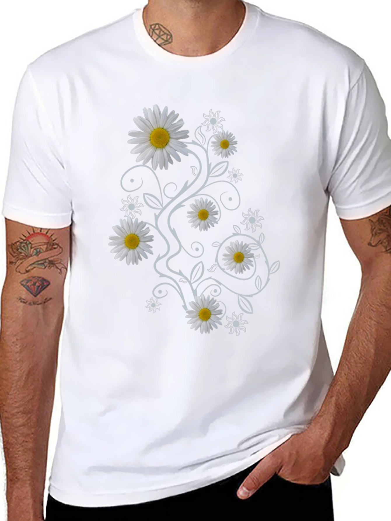 Daisy Vine Print Black T-Shirt