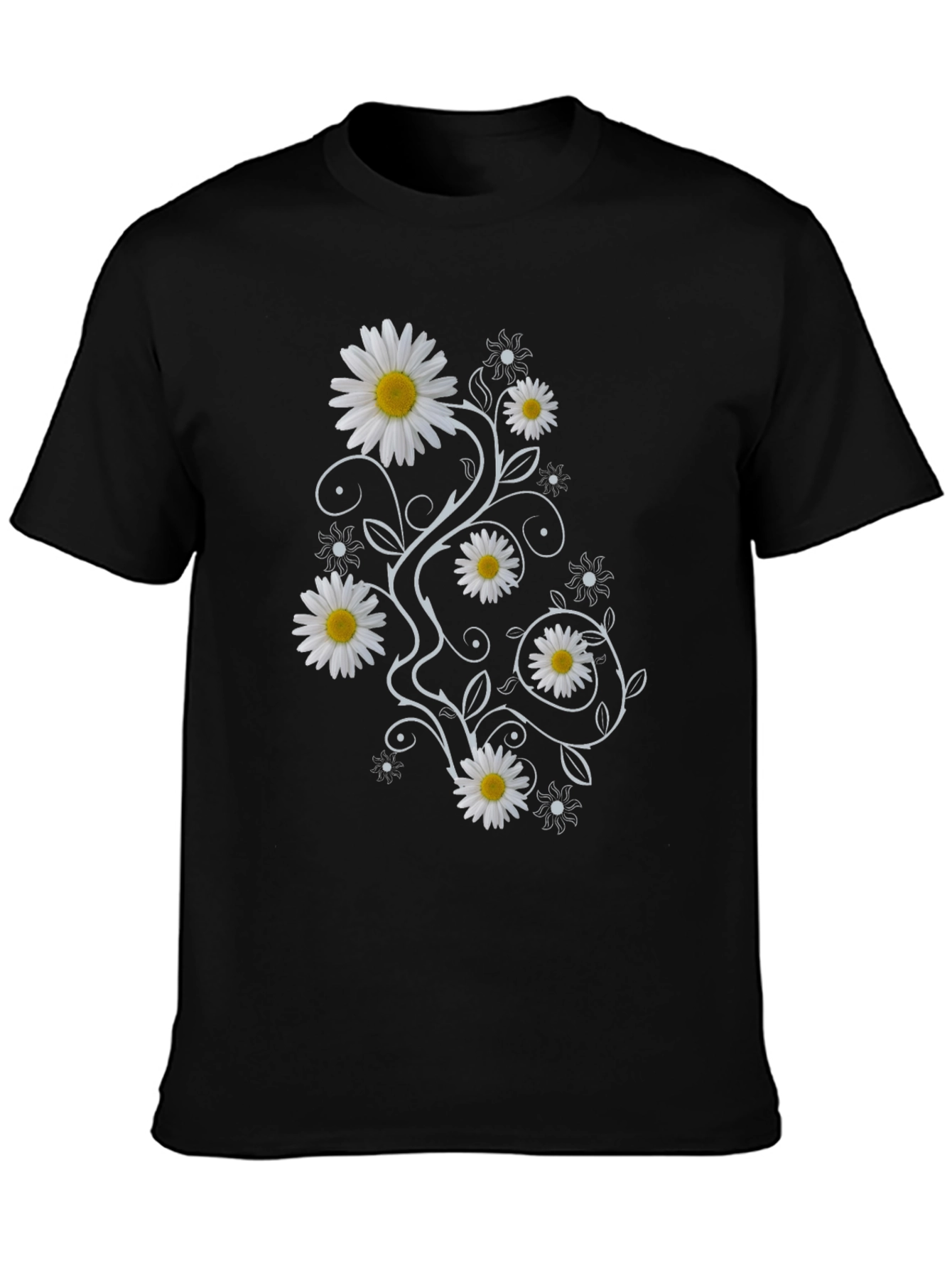 Daisy Vine Print Black T-Shirt
