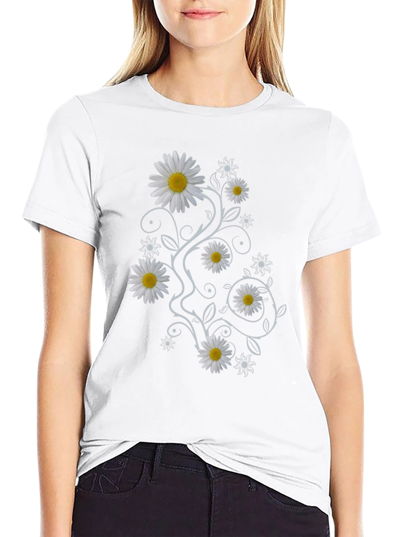 Daisy Vine Print Black T-Shirt