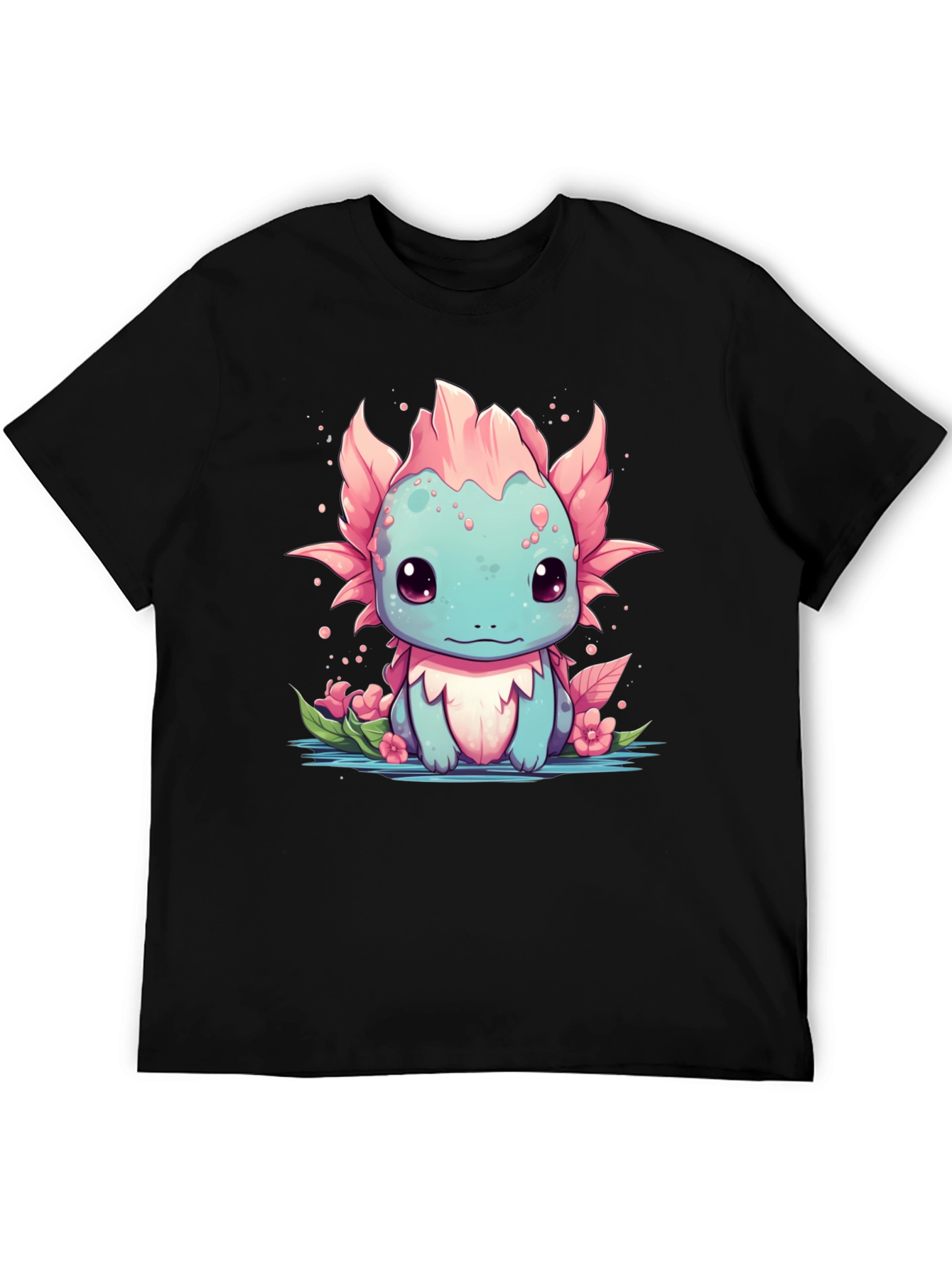Axolotl Cartoon Graphic T-Shirt - Mens Black Tee