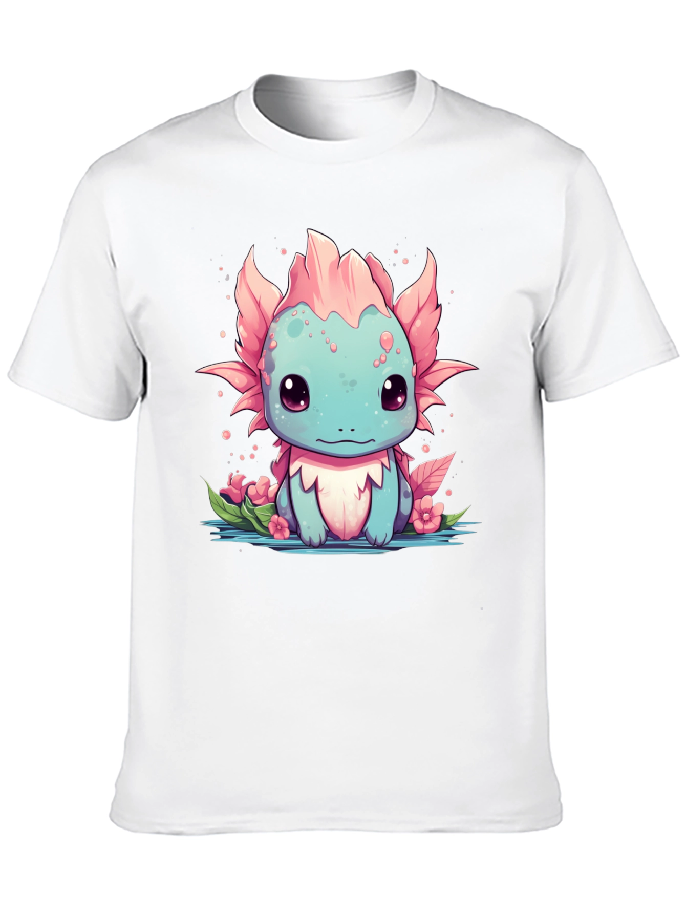 Axolotl Cartoon Graphic T-Shirt - Mens Black Tee