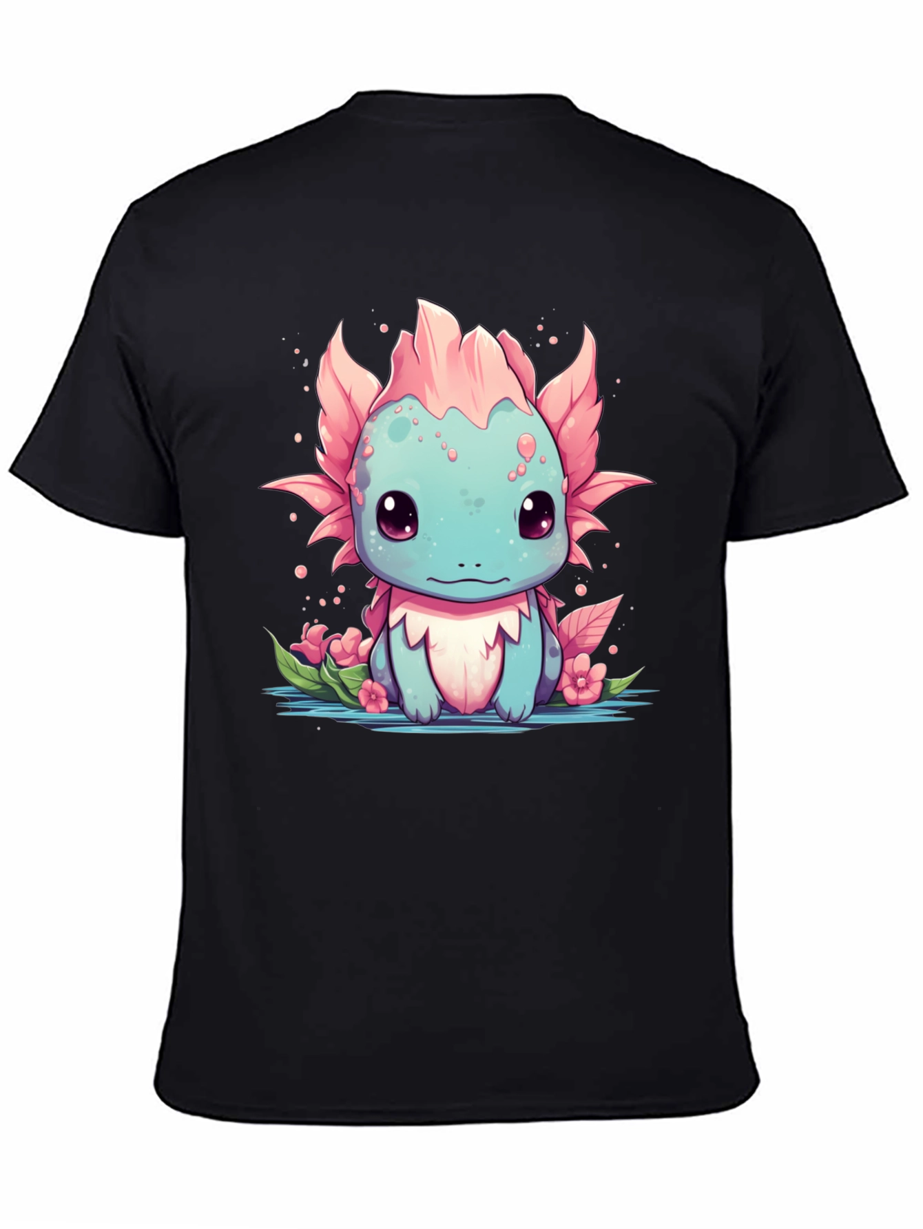 Axolotl Cartoon Graphic T-Shirt - Mens Black Tee