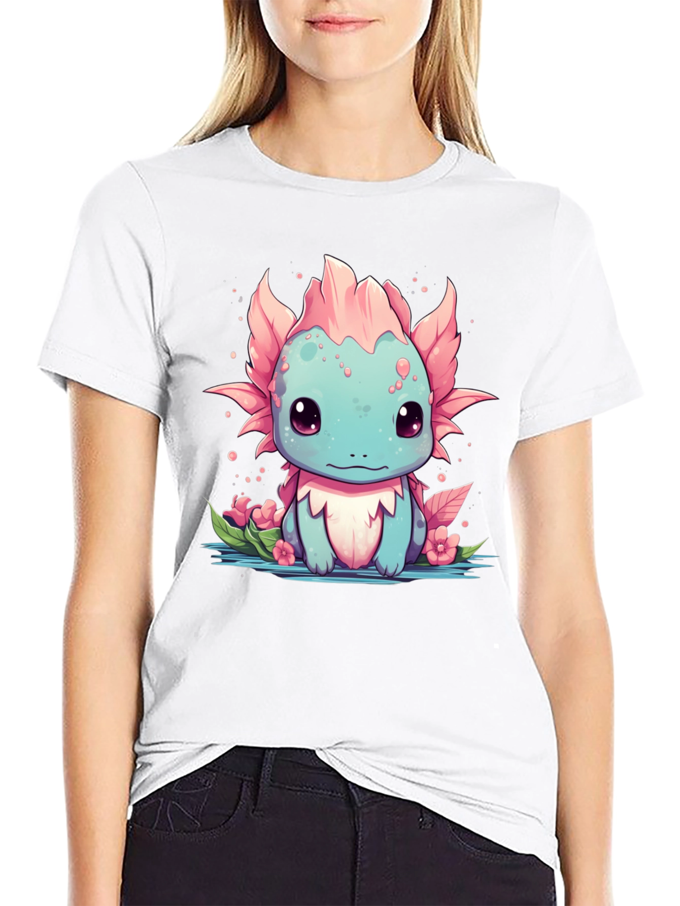 Axolotl Cartoon Graphic T-Shirt - Mens Black Tee