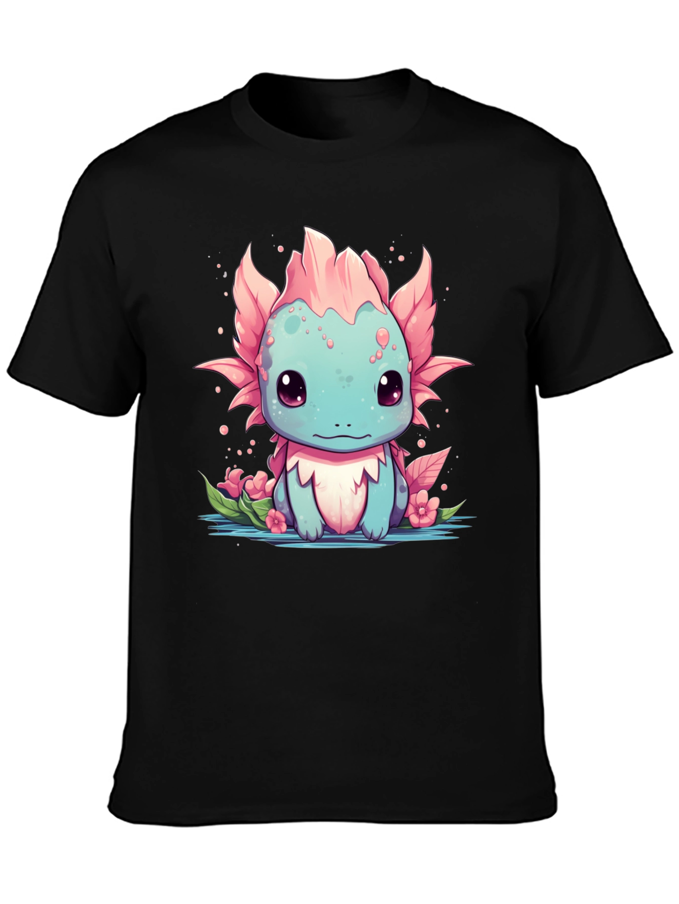 Axolotl Cartoon Graphic T-Shirt - Mens Black Tee
