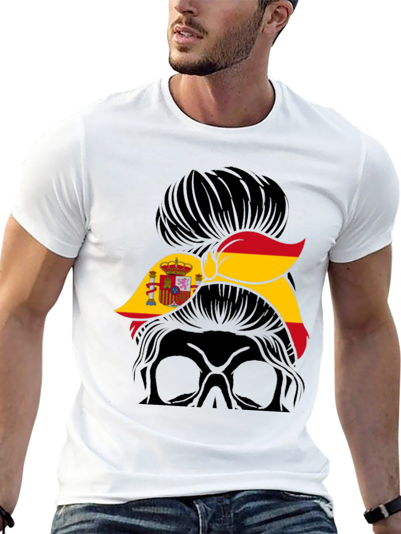Spain Flag Messy Bun T-Shirt - Spanish Pride