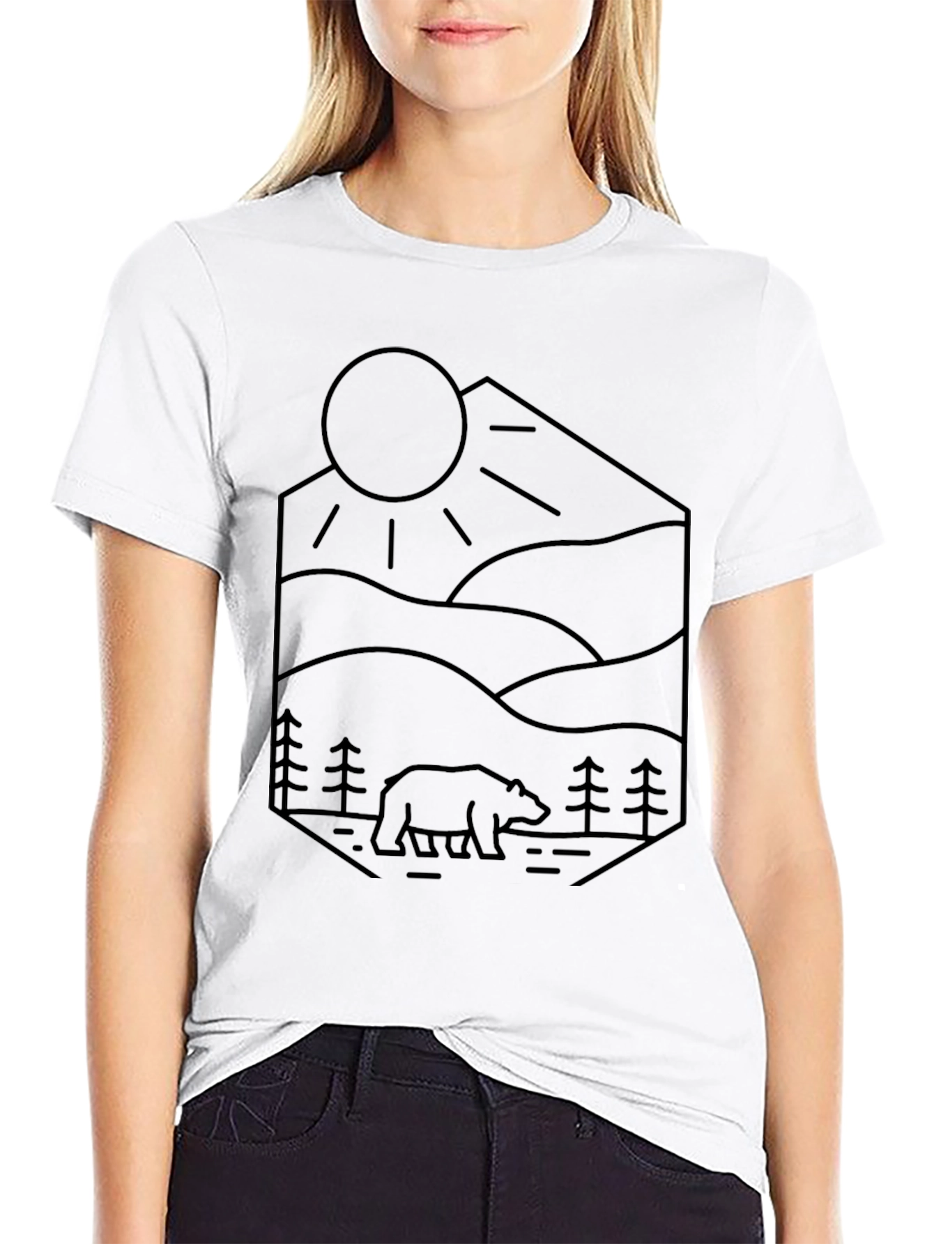 Geometric Bear & Landscape T-Shirt