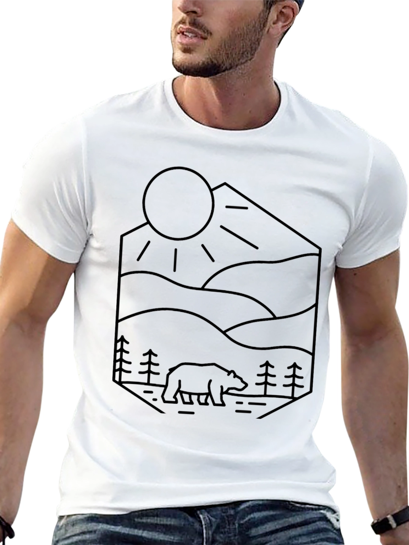 Geometric Bear & Landscape T-Shirt