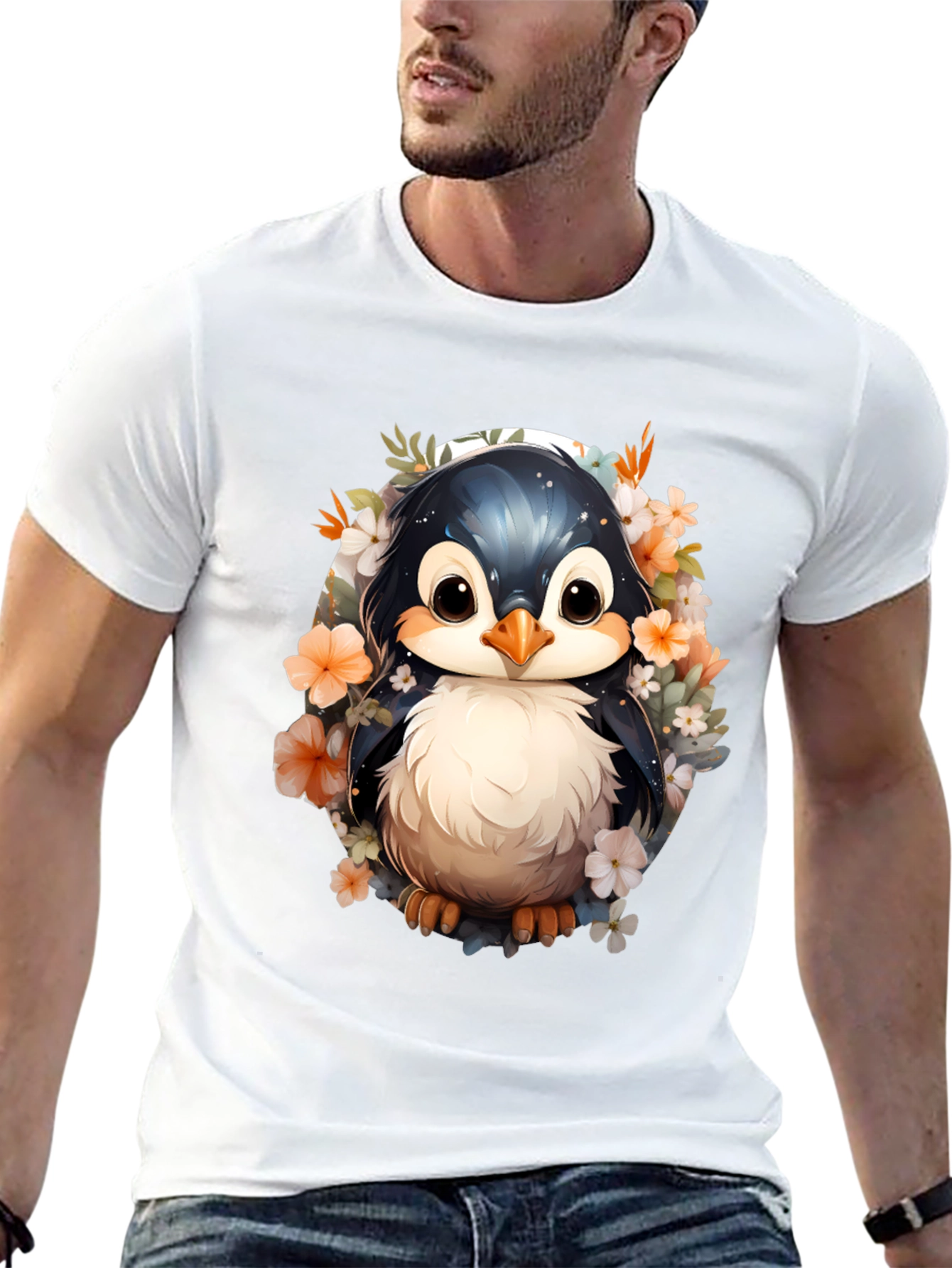 Penguin Floral Graphic Tee - Cute Animal Shirt