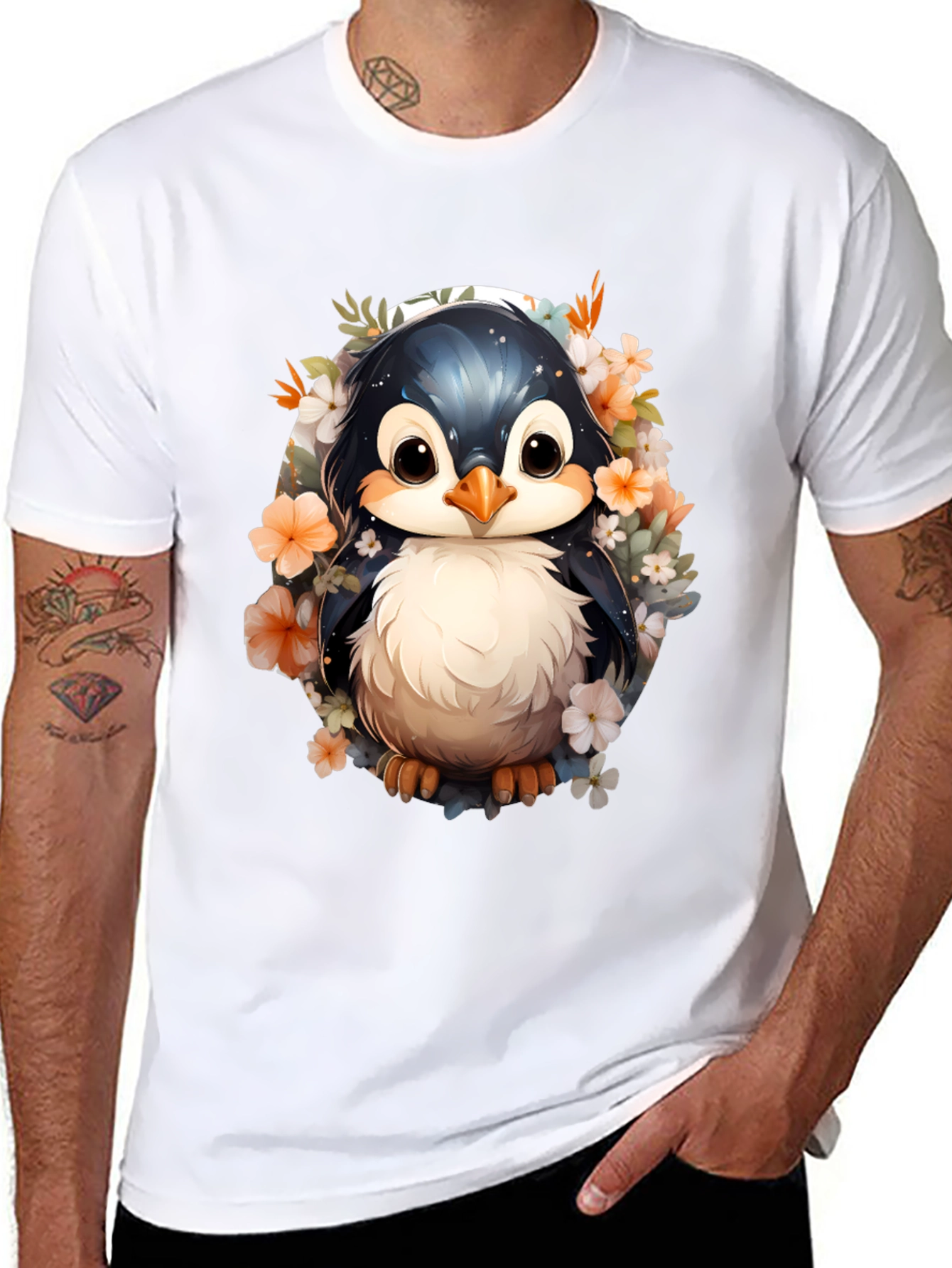 Penguin Floral Graphic Tee - Cute Animal Shirt