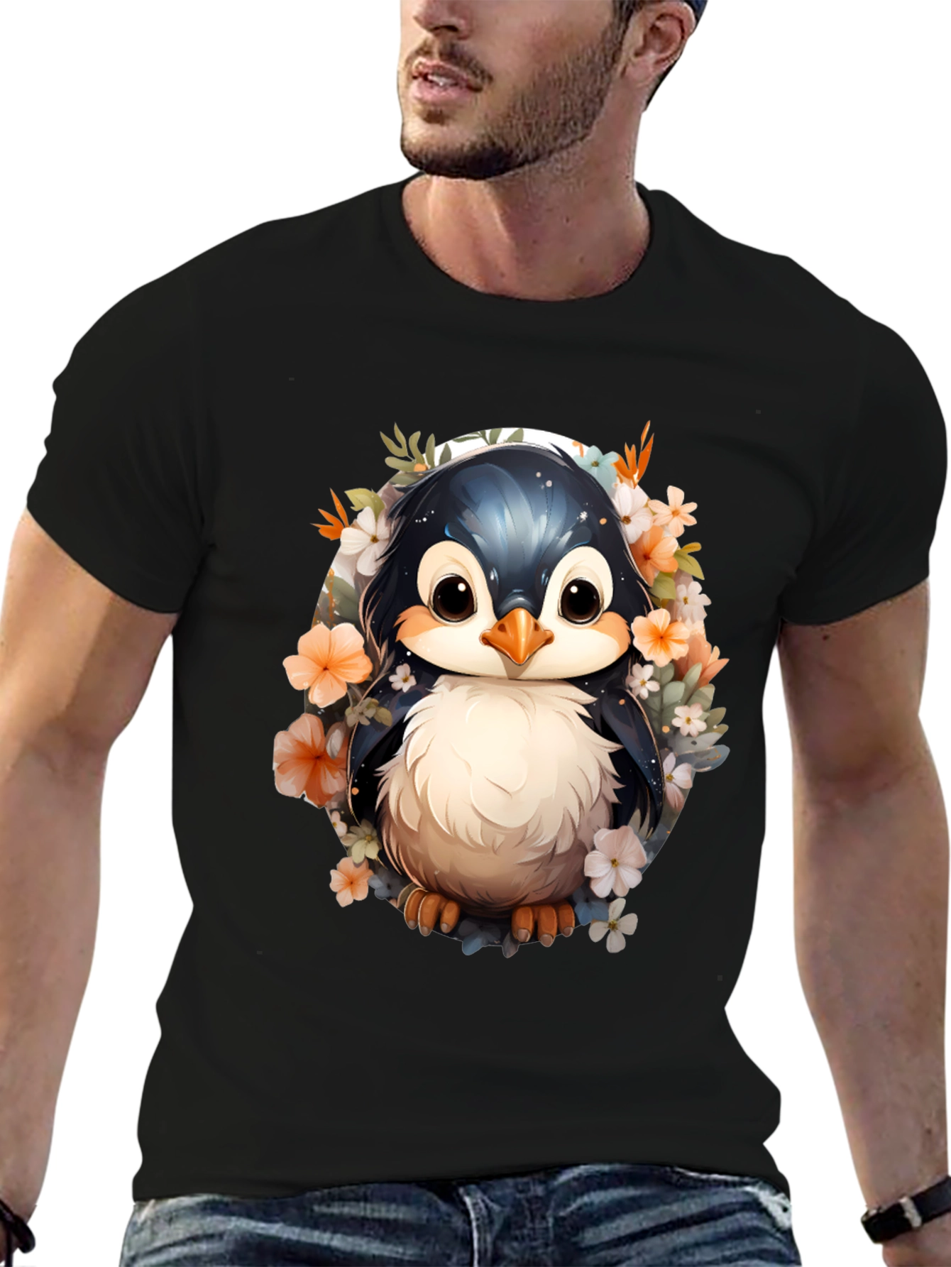 Penguin Floral Graphic Tee - Cute Animal Shirt