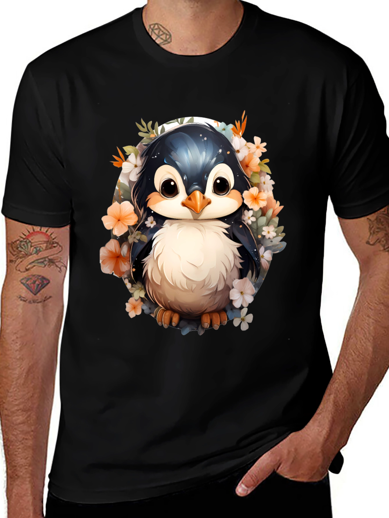 Penguin Floral Graphic Tee - Cute Animal Shirt