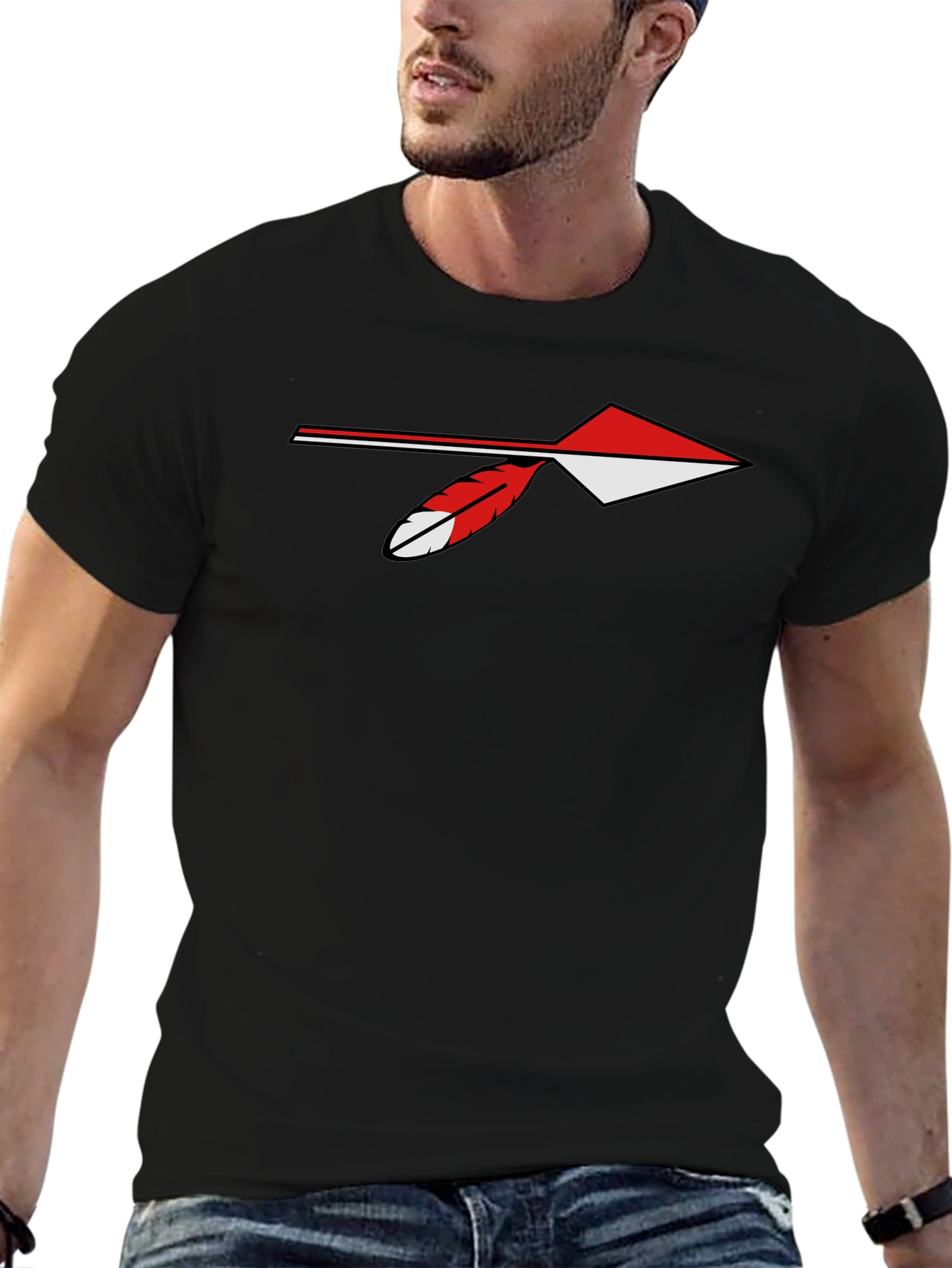 Arrowhead Feather Graphic Tee - Casual Black T-Shirt