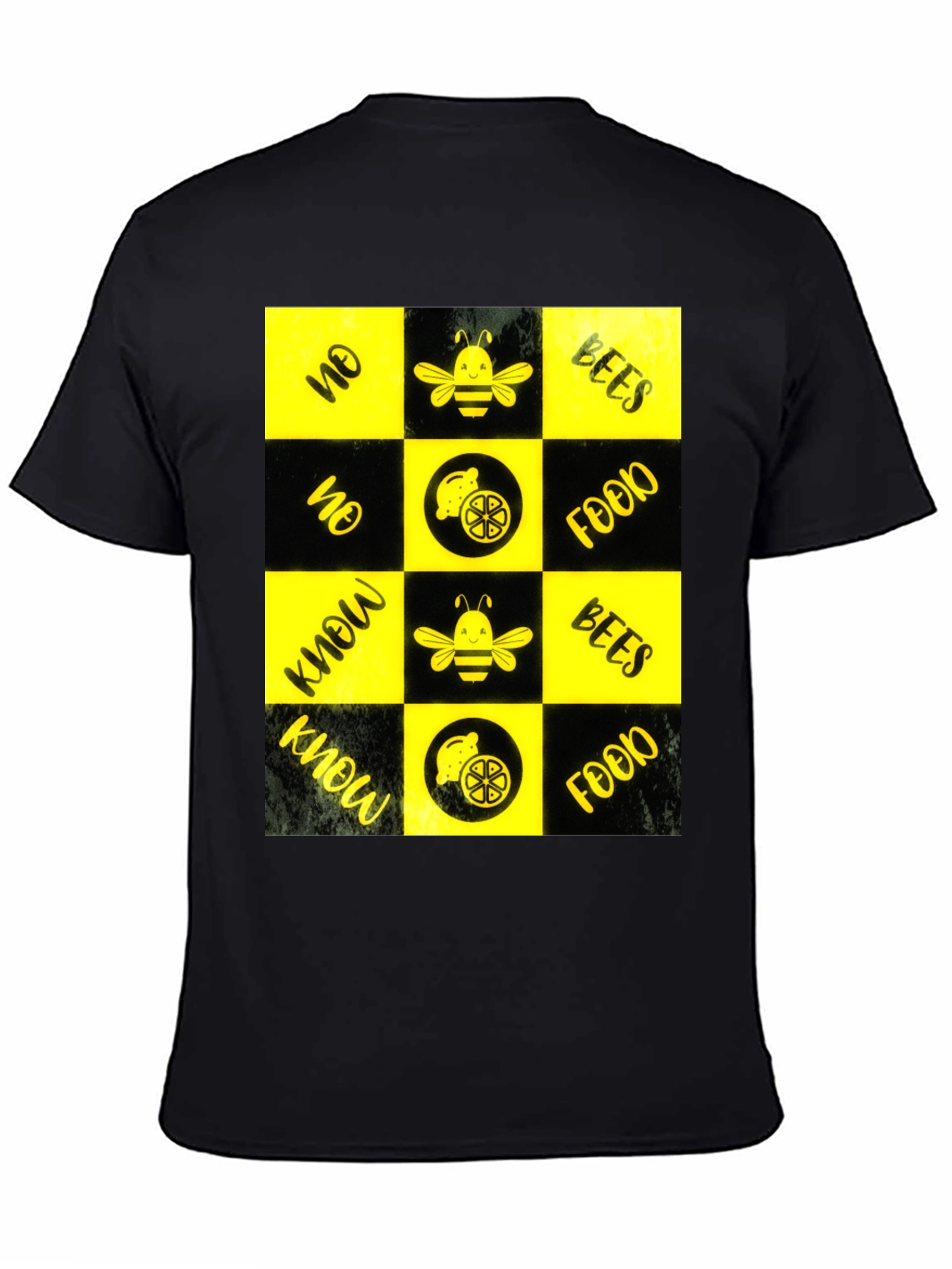 Bee & Lemon Patterned Graphic Tee - Black