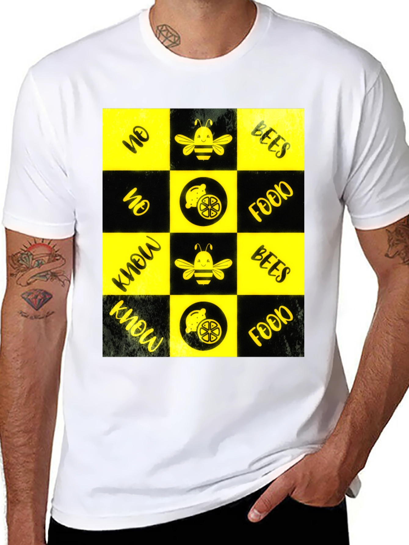 Bee & Lemon Patterned Graphic Tee - Black