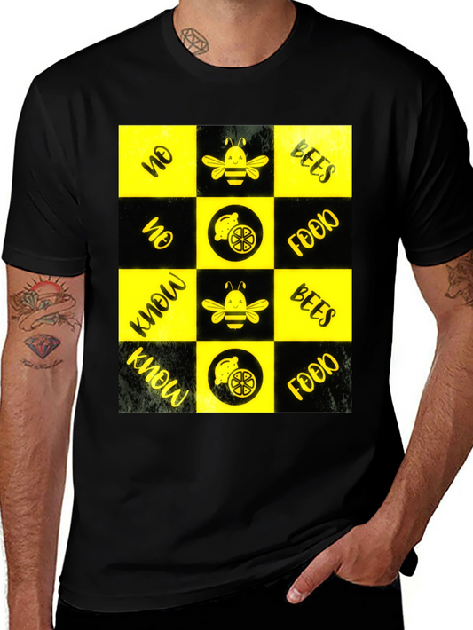 Bee & Lemon Patterned Graphic Tee - Black