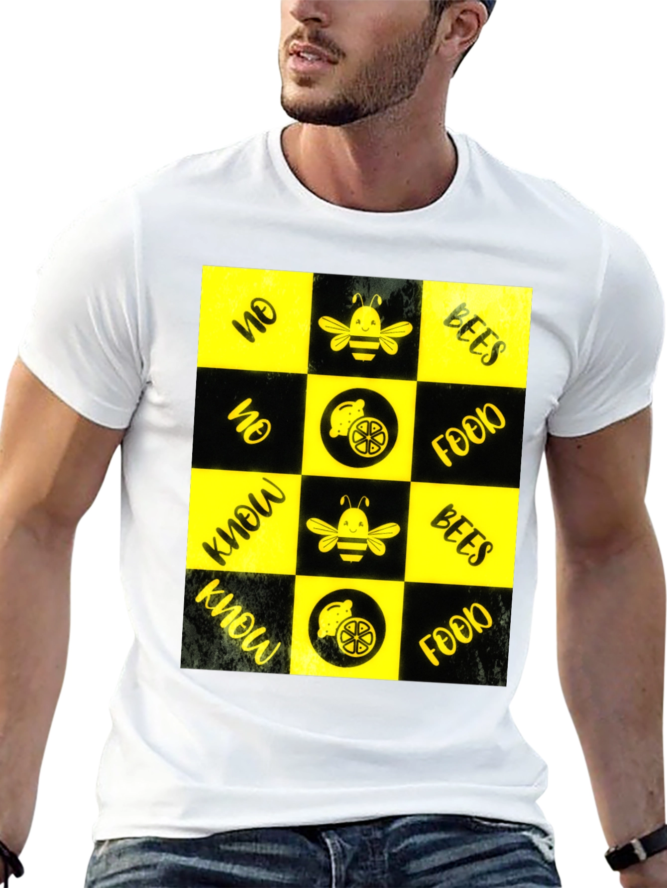 Bee & Lemon Patterned Graphic Tee - Black
