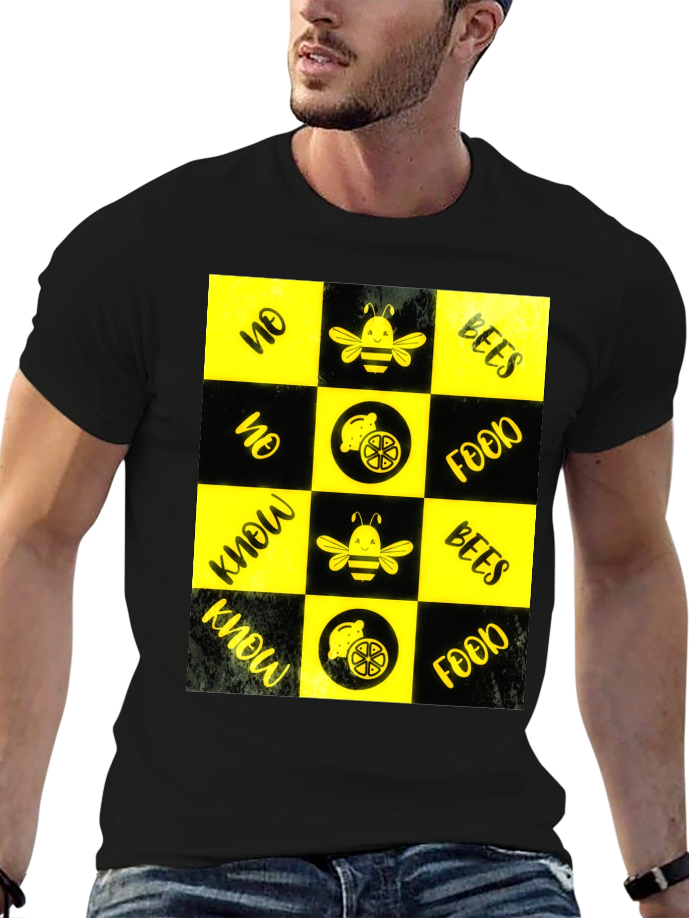 Bee & Lemon Patterned Graphic Tee - Black