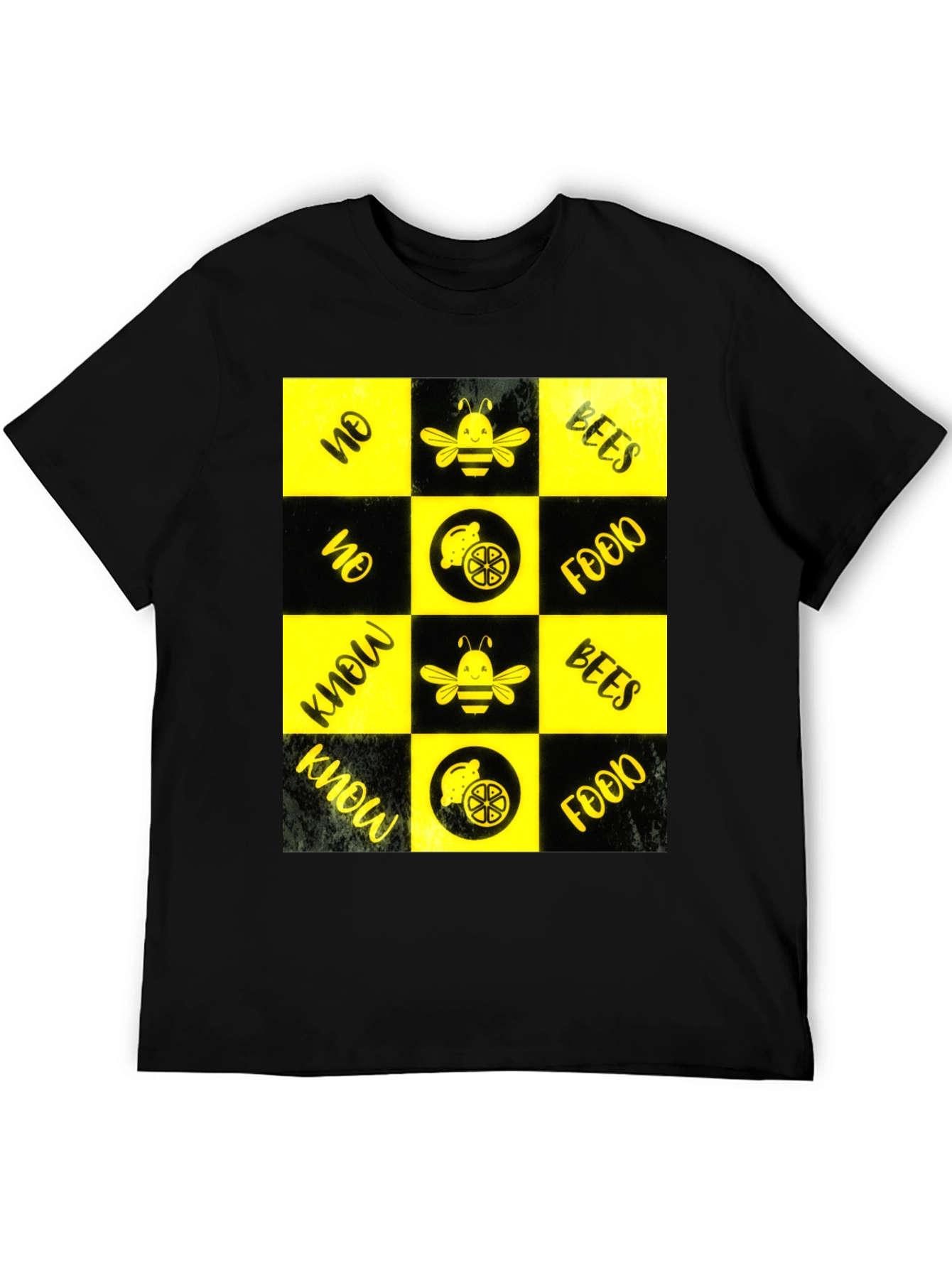Bee & Lemon Patterned Graphic Tee - Black