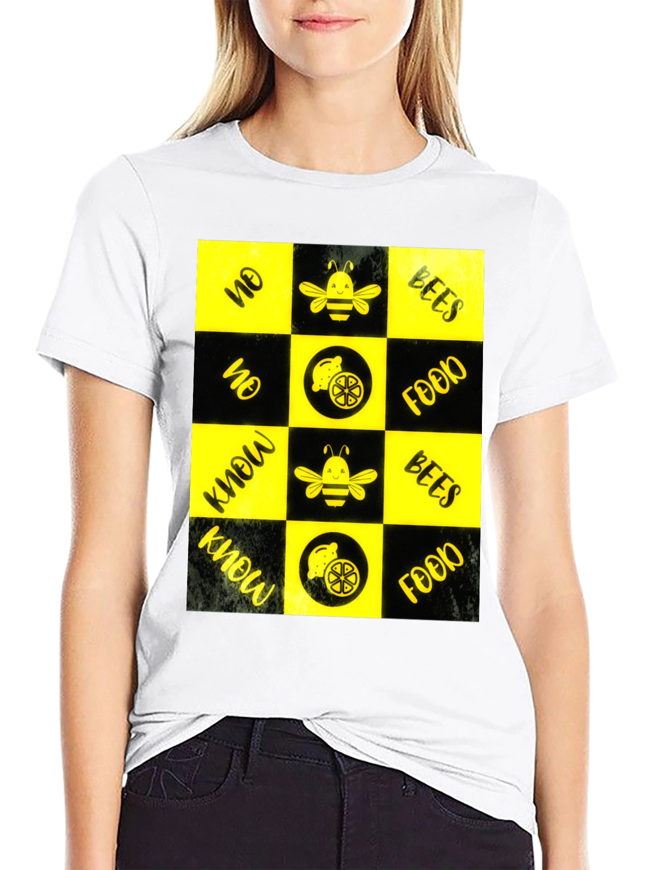 Bee & Lemon Patterned Graphic Tee - Black