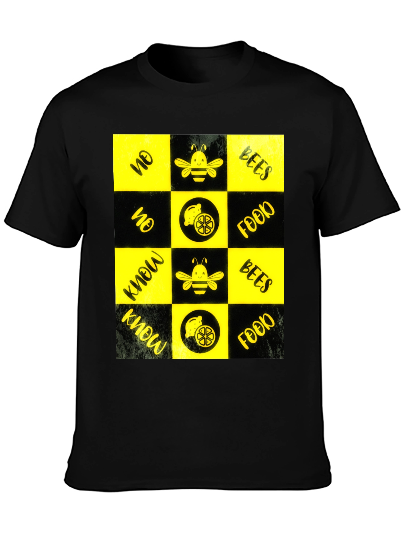 Bee & Lemon Patterned Graphic Tee - Black