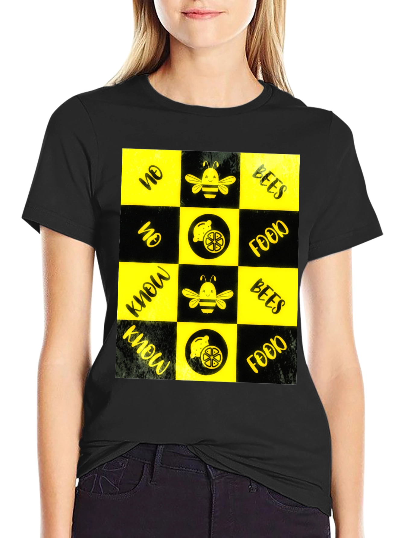 Bee & Lemon Patterned Graphic Tee - Black