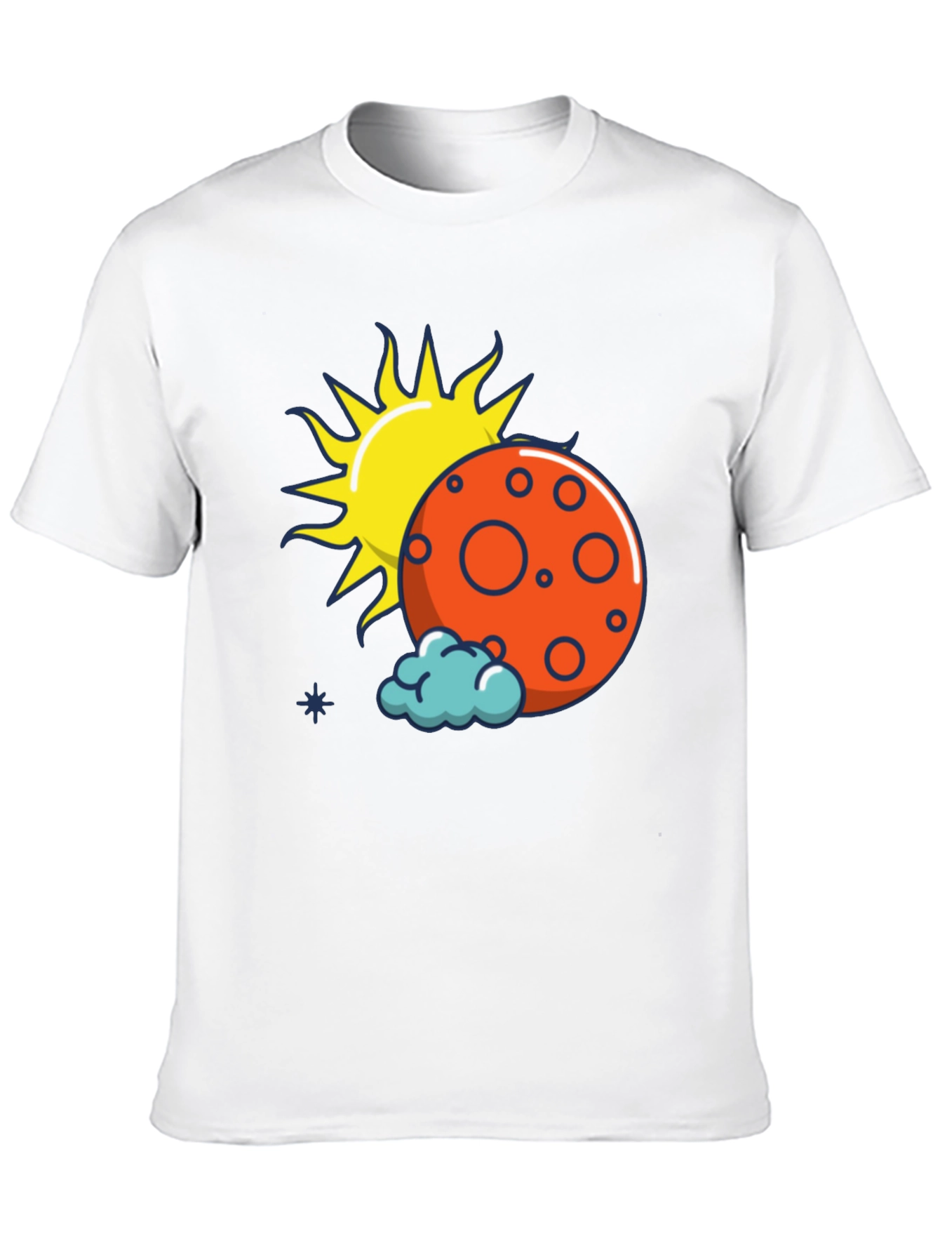 Sun Moon and Cloud Graphic Print Black T-Shirt