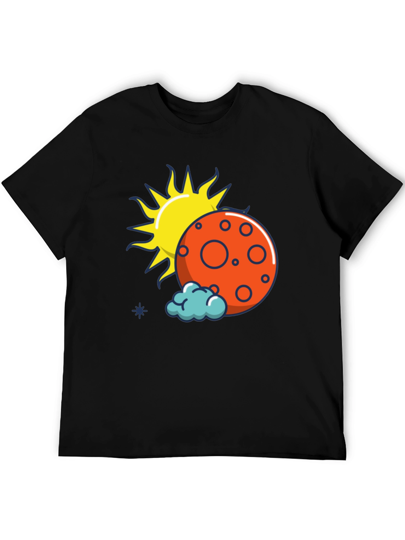 Sun Moon and Cloud Graphic Print Black T-Shirt