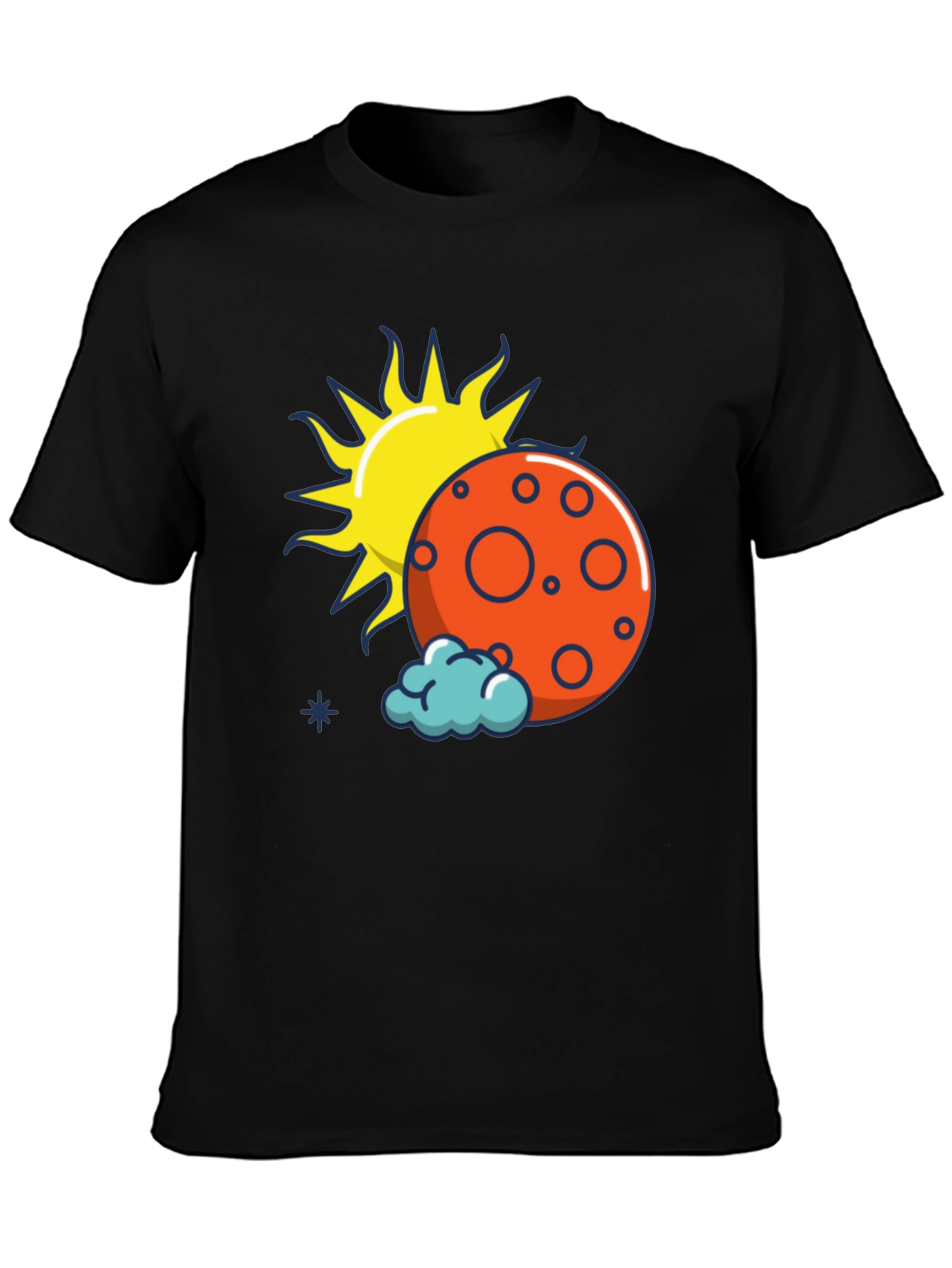 Sun Moon and Cloud Graphic Print Black T-Shirt