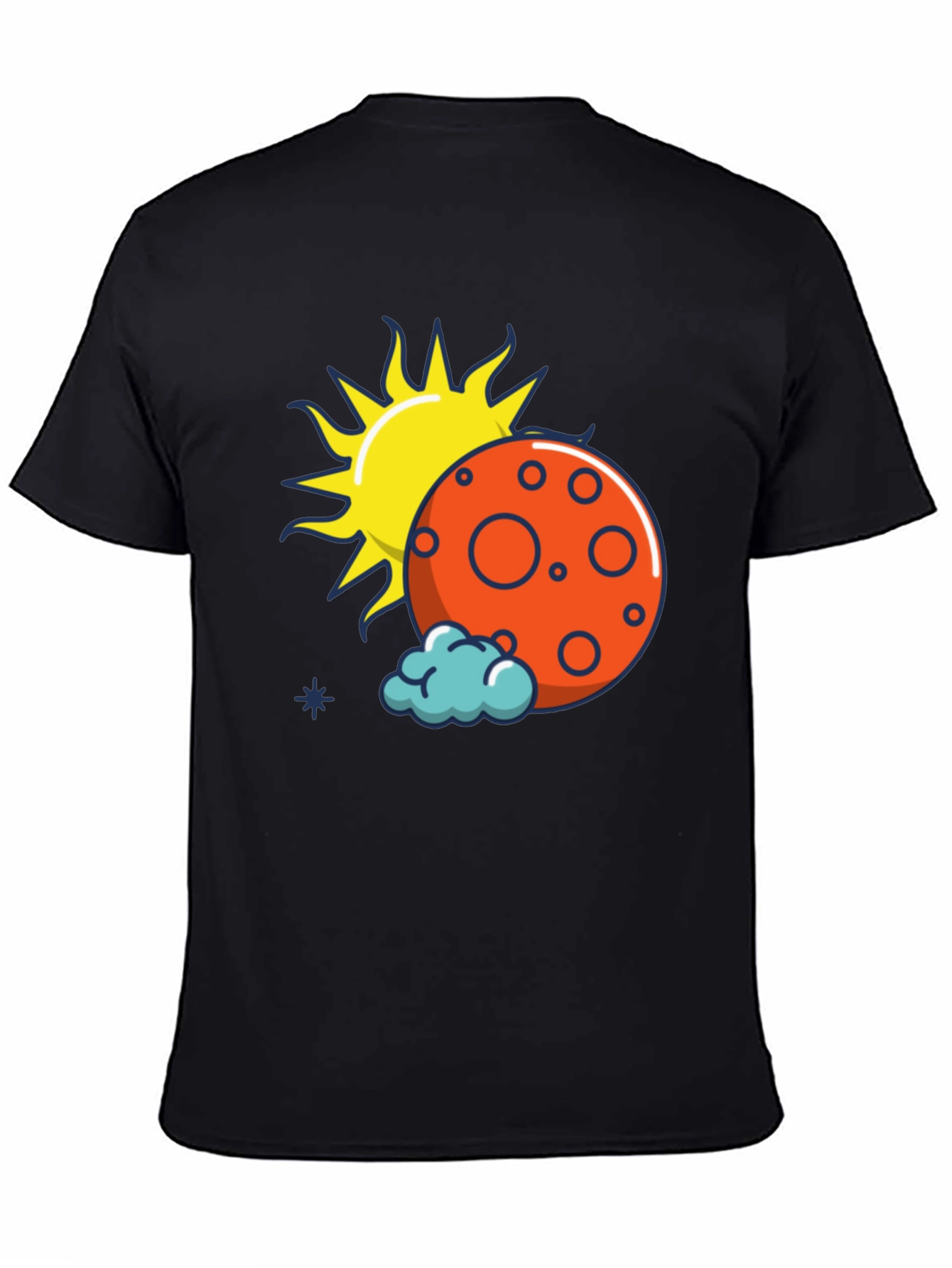 Sun Moon and Cloud Graphic Print Black T-Shirt