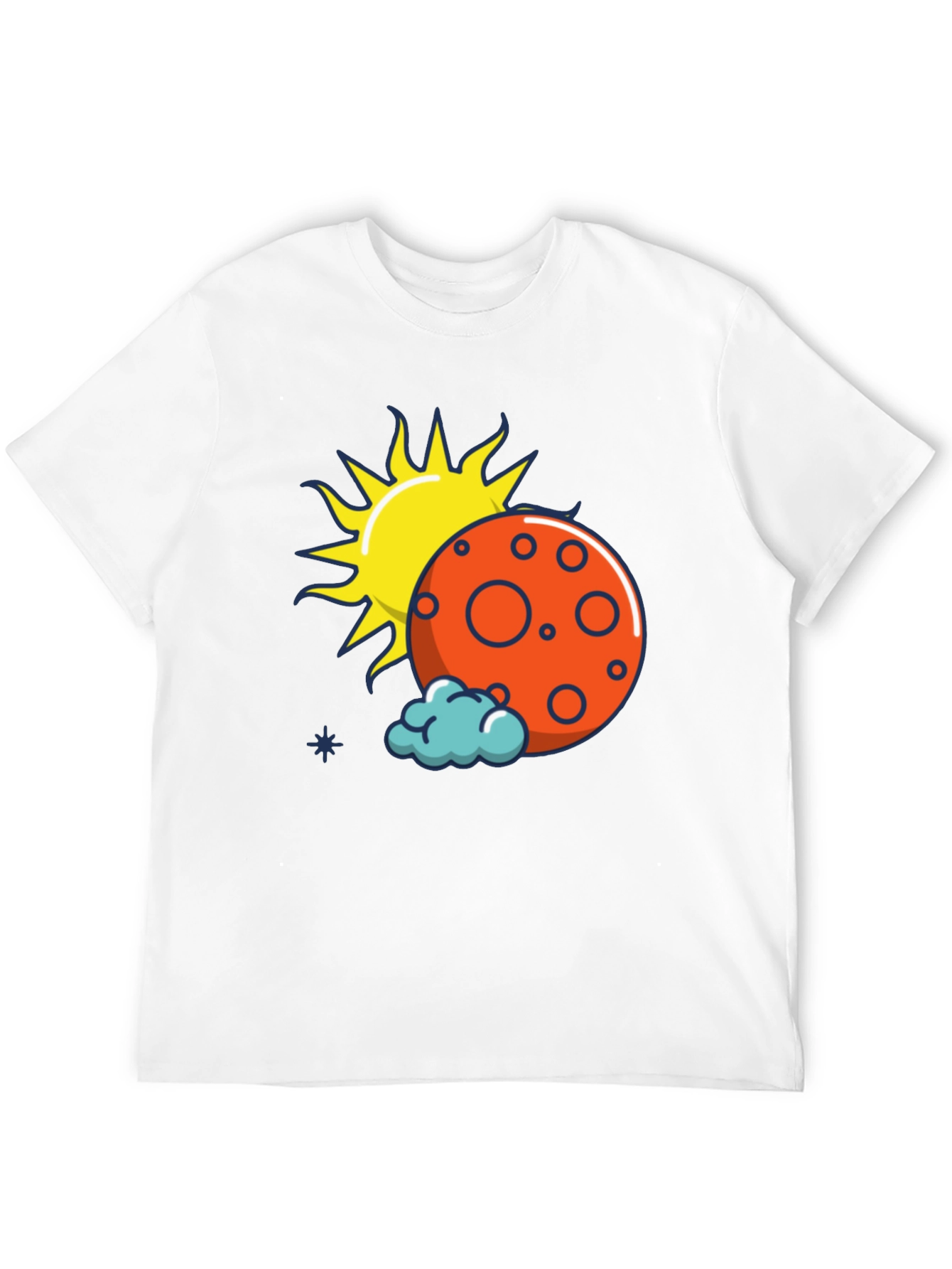 Sun Moon and Cloud Graphic Print Black T-Shirt