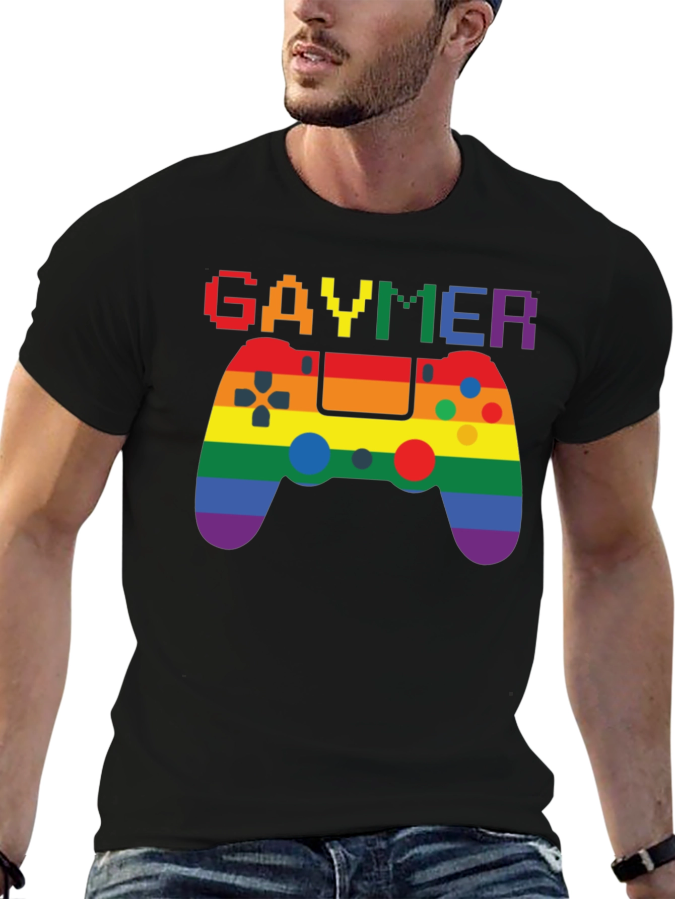 Gaymer Pride Graphic Tee - Rainbow Gamer Design