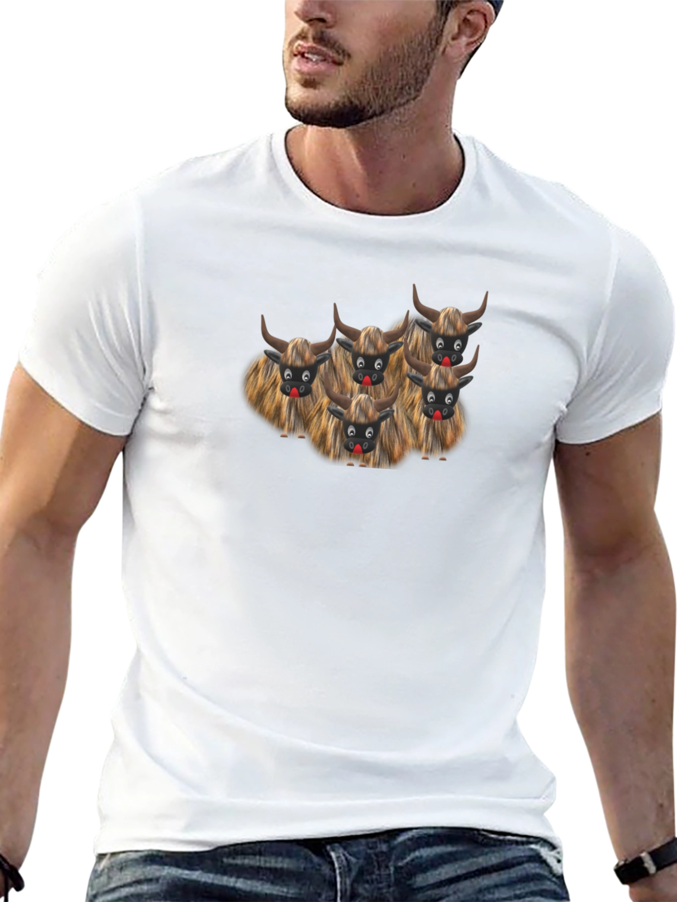 Funny Cartoon Cows Black T-Shirt