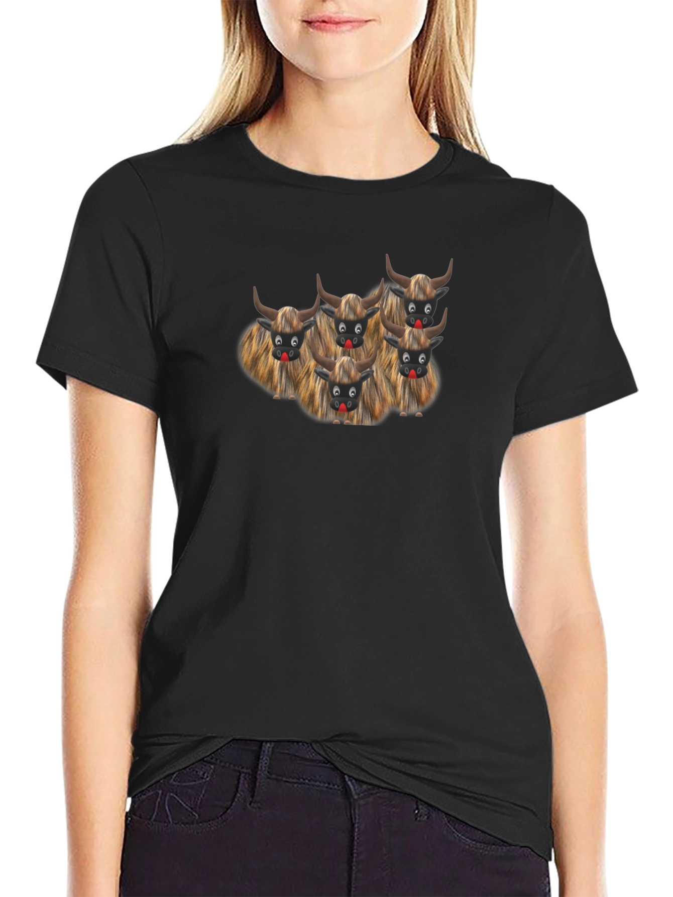 Funny Cartoon Cows Black T-Shirt