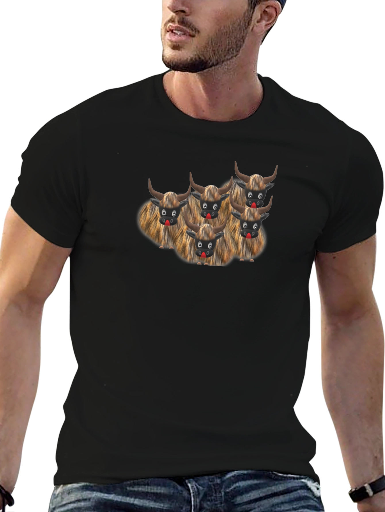 Funny Cartoon Cows Black T-Shirt