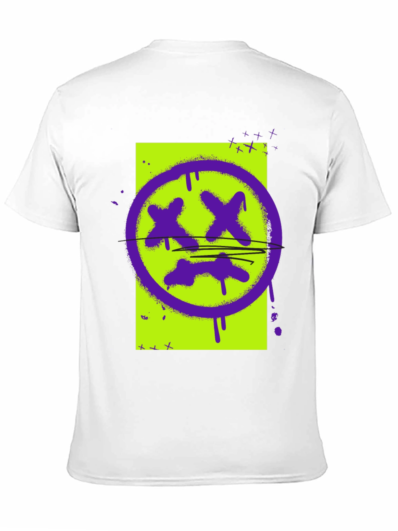 Graphic Print Tee - Grunge Smiley Face T-Shirt