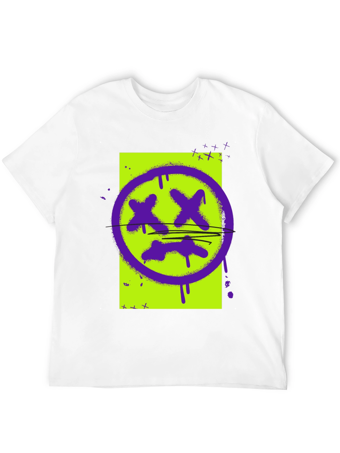 Graphic Print Tee - Grunge Smiley Face T-Shirt
