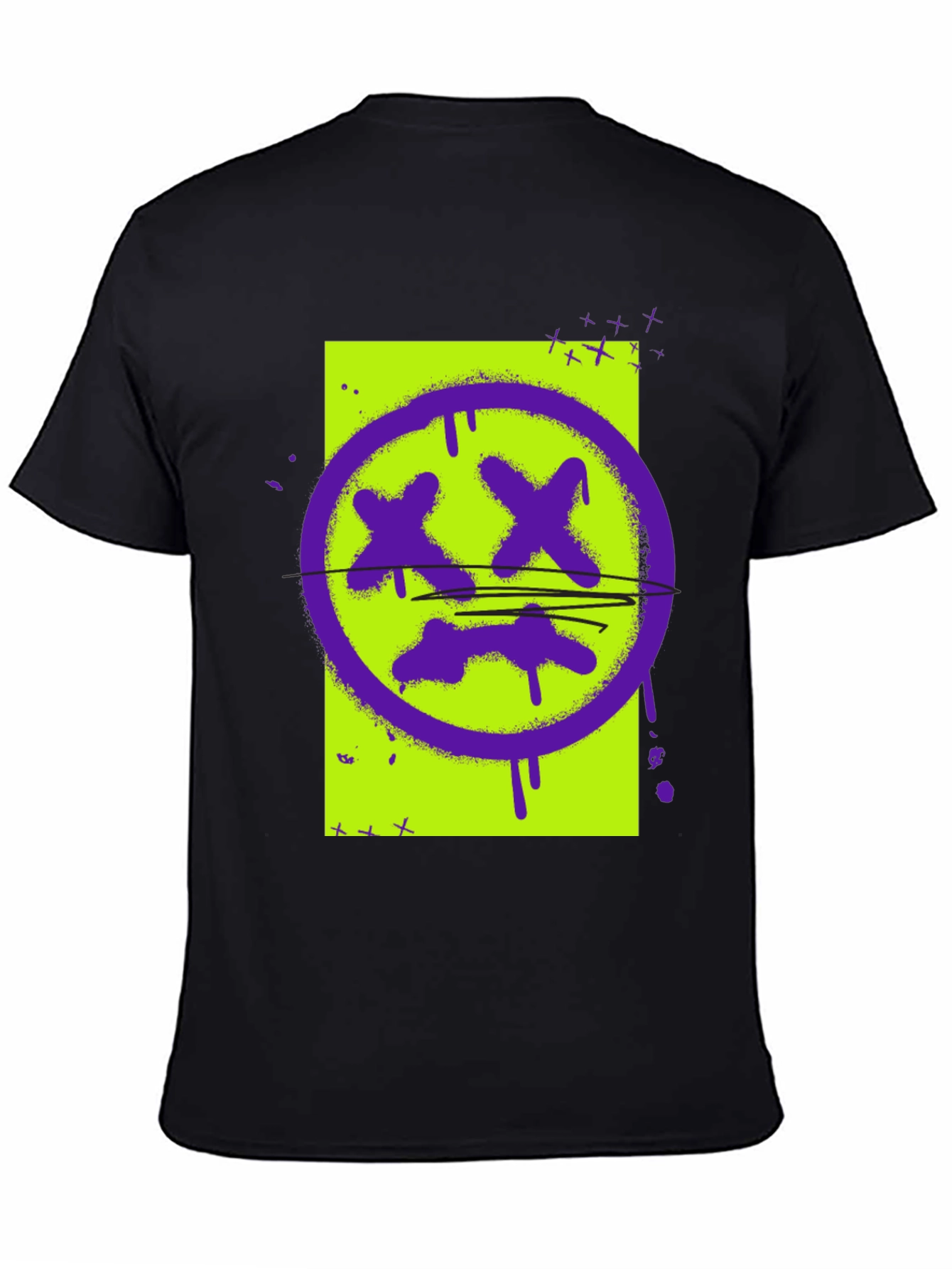 Graphic Print Tee - Grunge Smiley Face T-Shirt