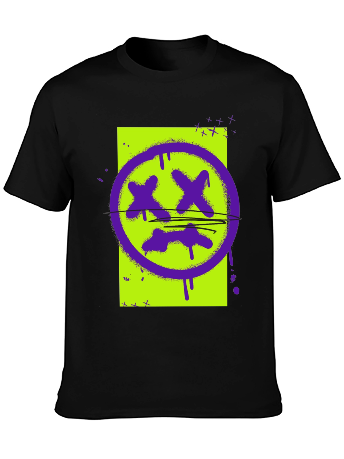 Graphic Print Tee - Grunge Smiley Face T-Shirt
