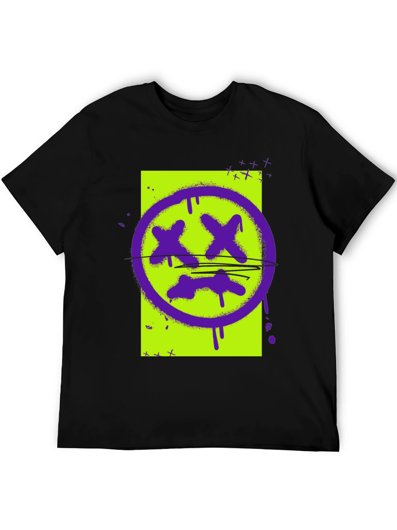 Graphic Print Tee - Grunge Smiley Face T-Shirt