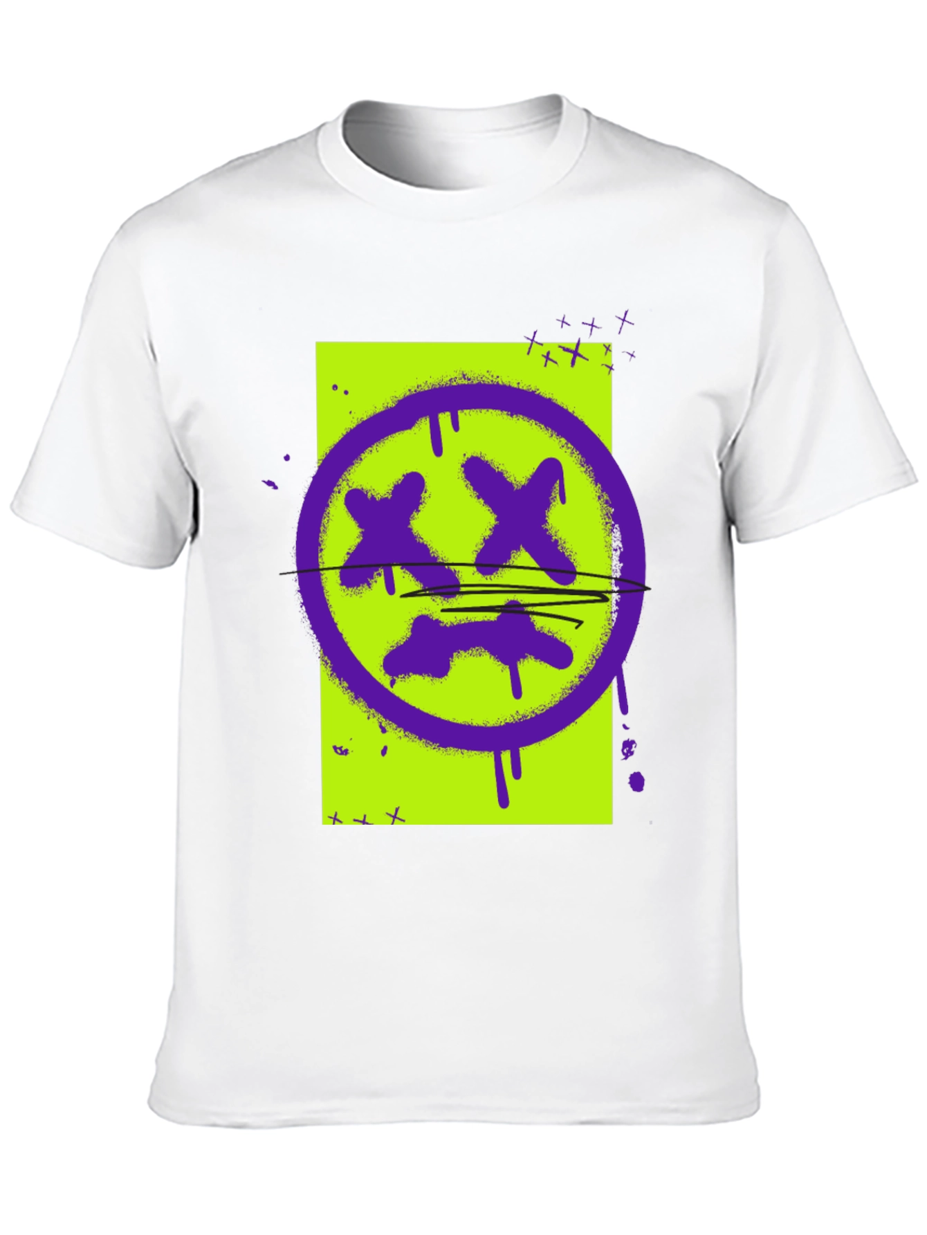 Graphic Print Tee - Grunge Smiley Face T-Shirt