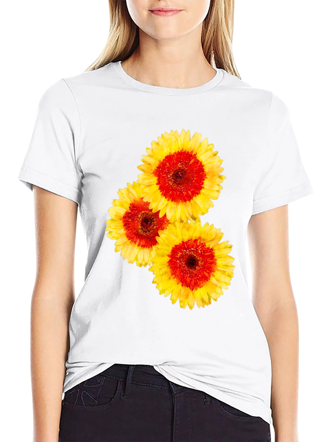 Floral Graphic Tee - Black Cotton T-Shirt
