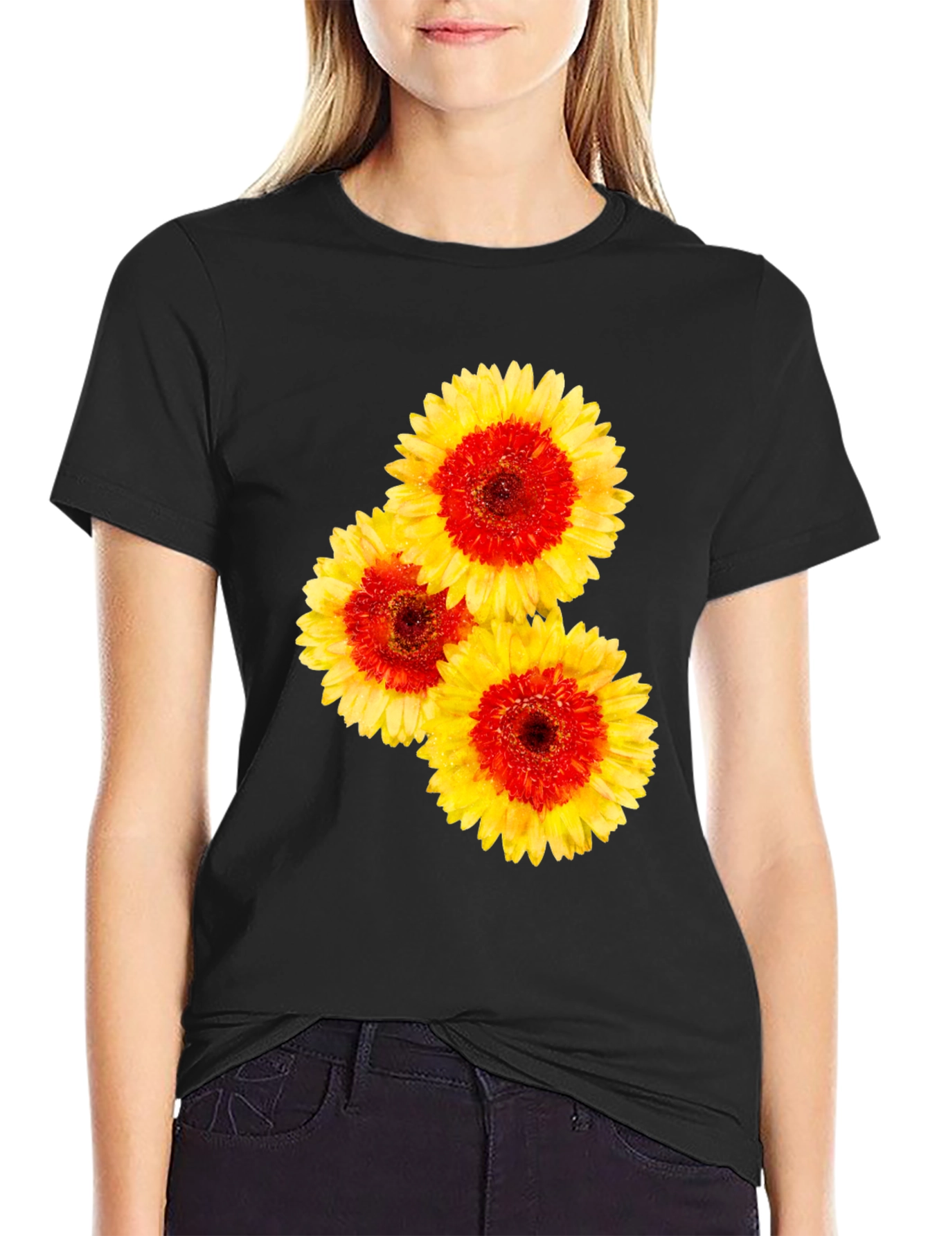 Floral Graphic Tee - Black Cotton T-Shirt