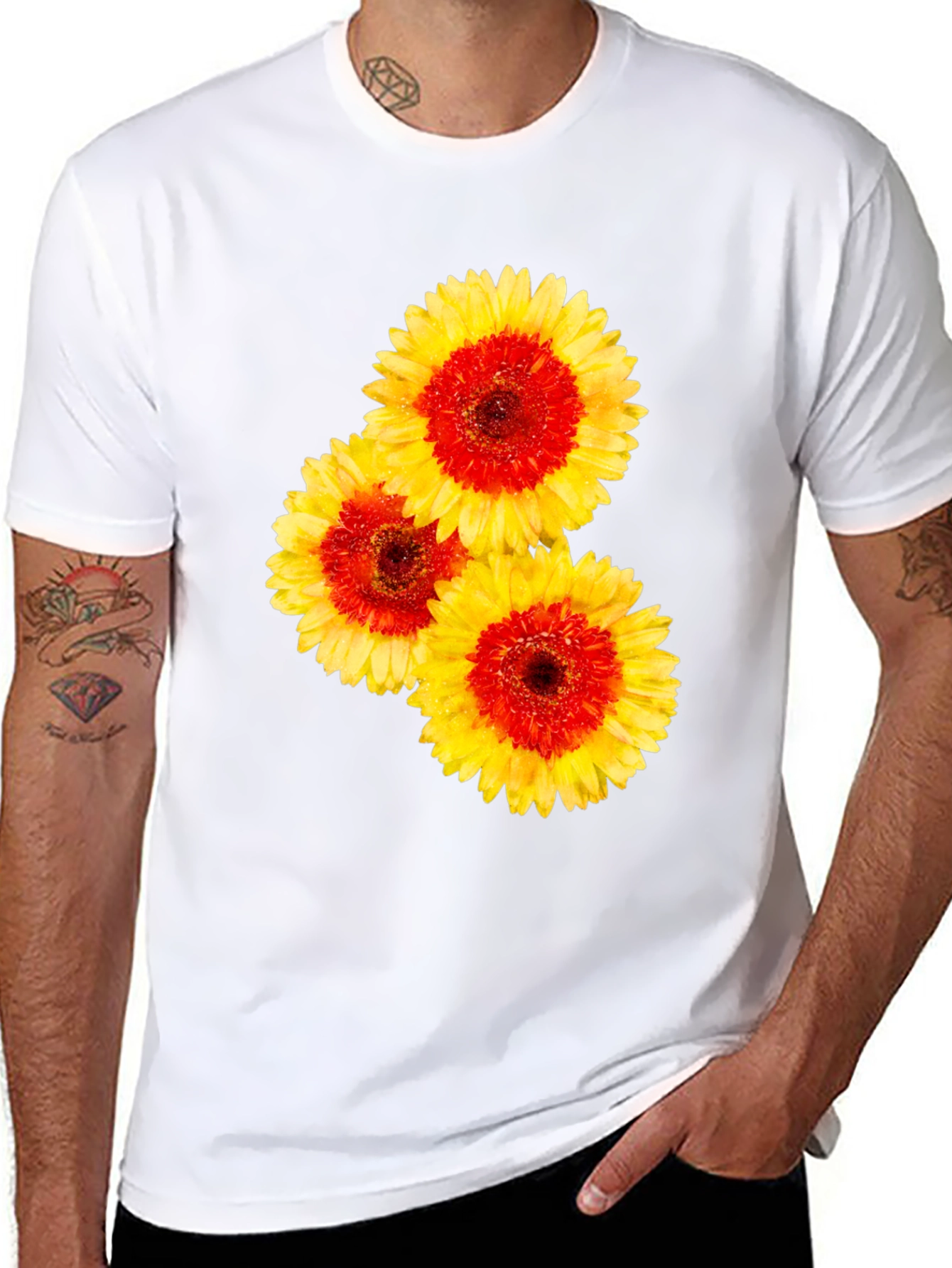 Floral Graphic Tee - Black Cotton T-Shirt