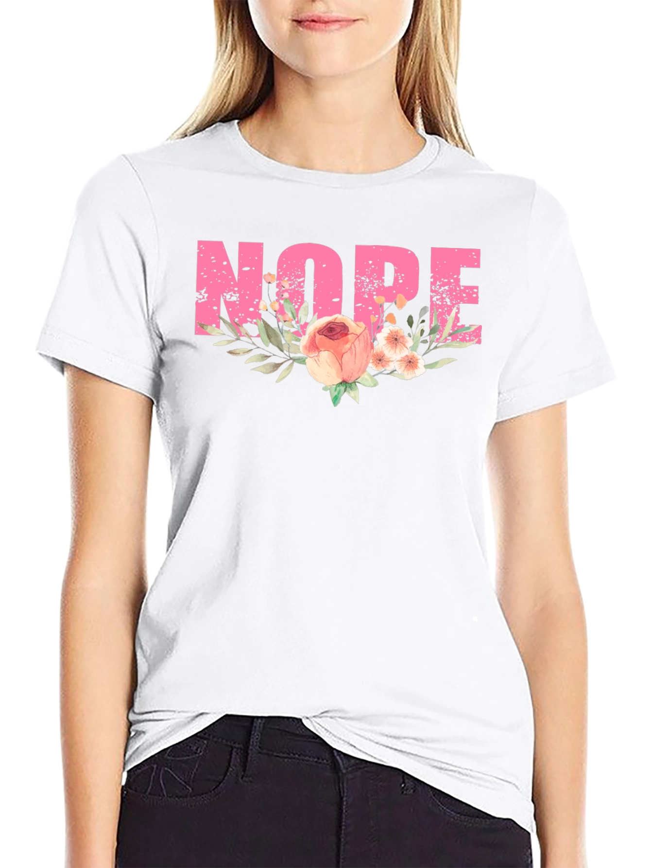 Floral Nope T-Shirt - Trendy Graphic Tee