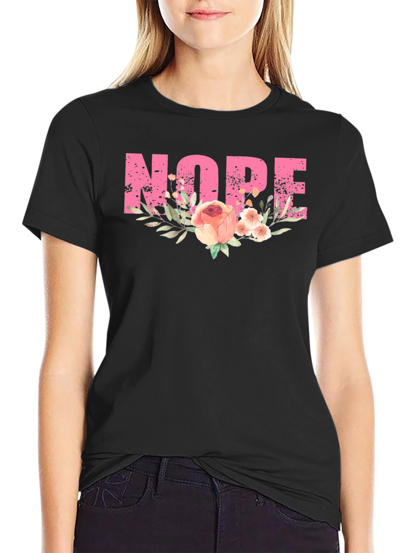 Floral Nope T-Shirt - Trendy Graphic Tee