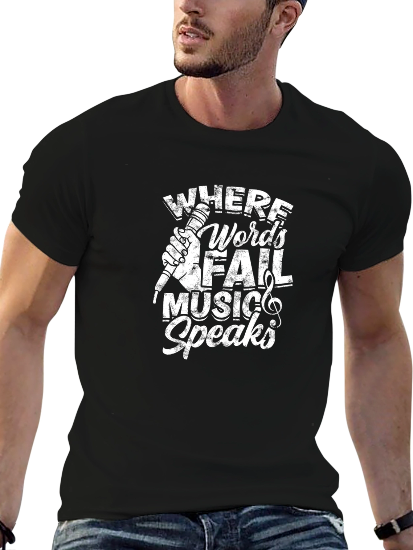 Music Speaks Black Graphic T-Shirt