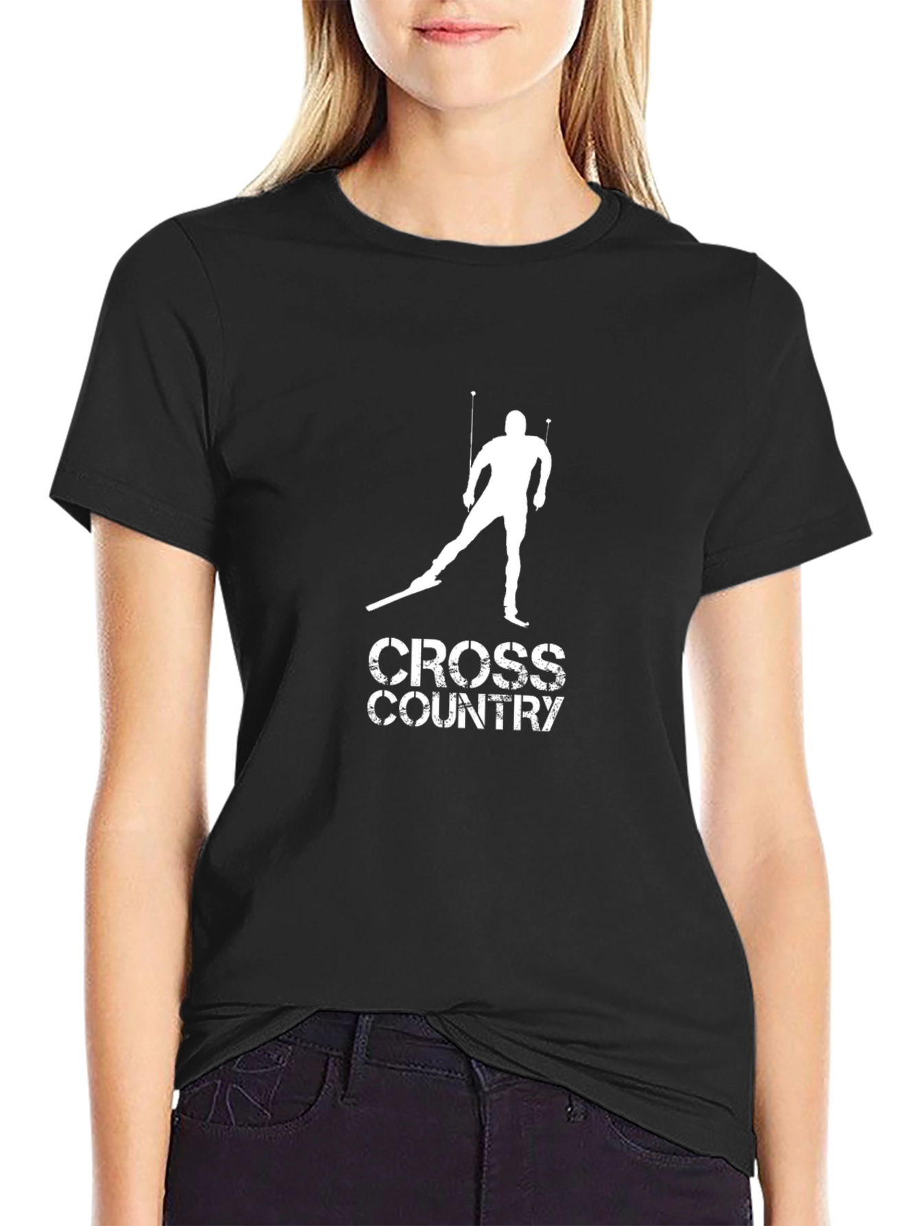 Cross Country Skiing Black Graphic Tee