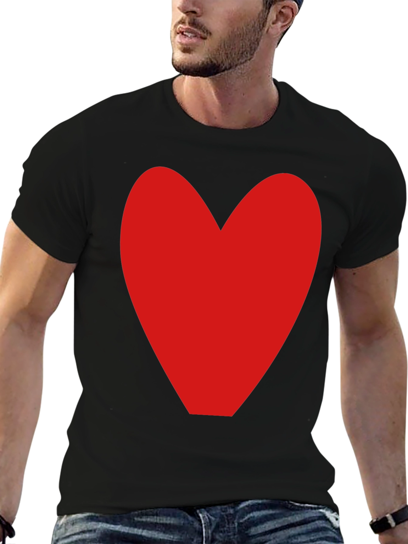 Red Heart Graphic Tee - Black Cotton Blend T-Shirt