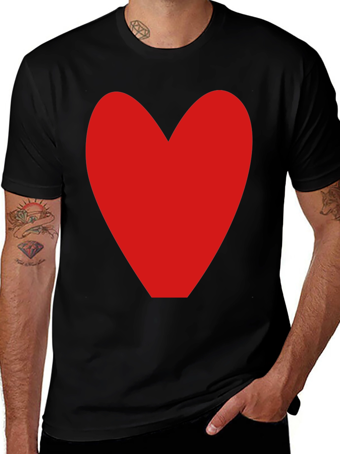 Red Heart Graphic Tee - Black Cotton Blend T-Shirt