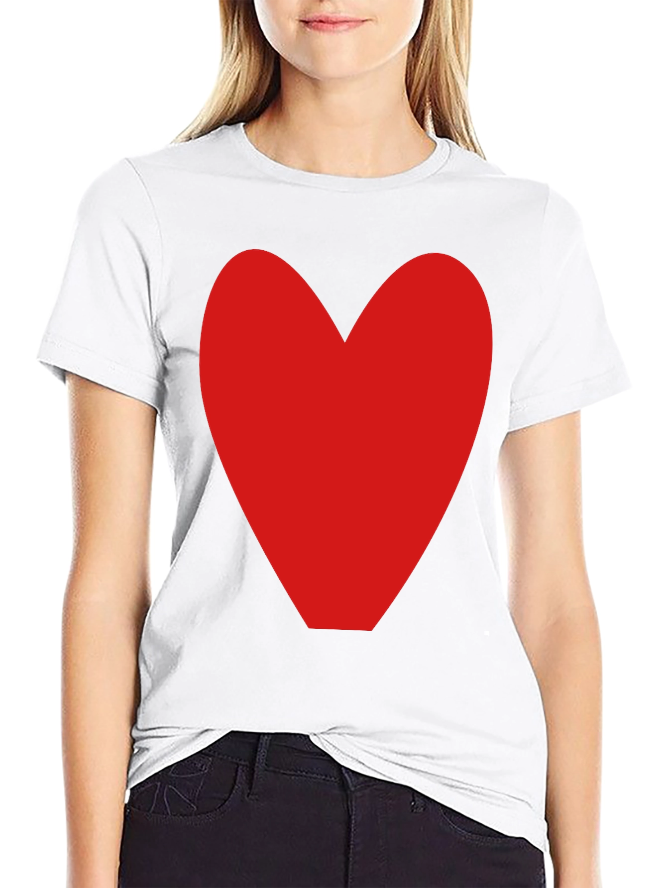 Red Heart Graphic Tee - Black Cotton Blend T-Shirt